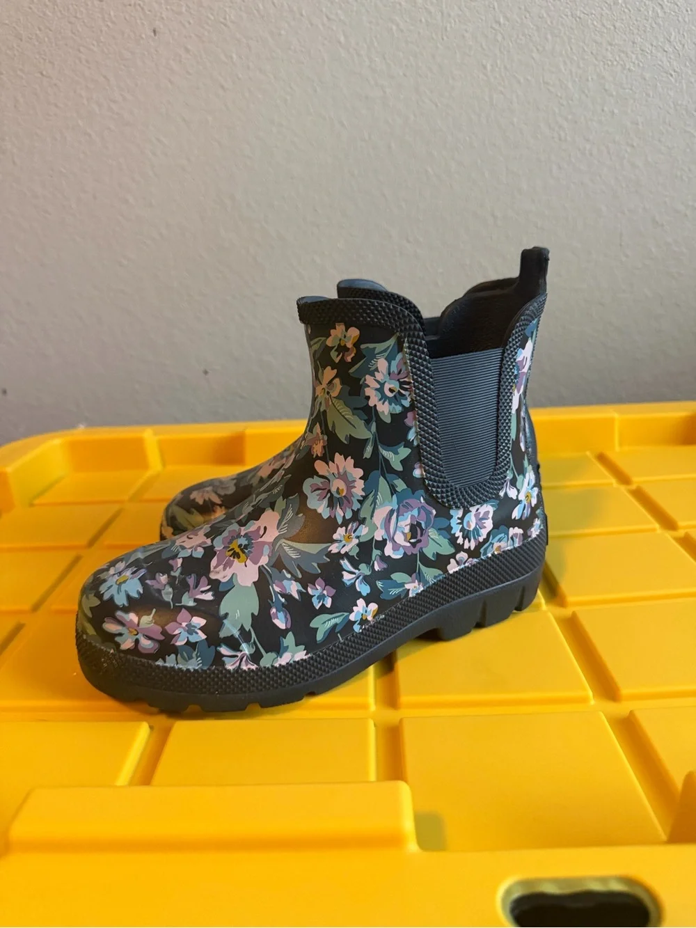 Vera Bradley Floral Waterproof Chelsea Rain Boots - Black with Purple Flowers